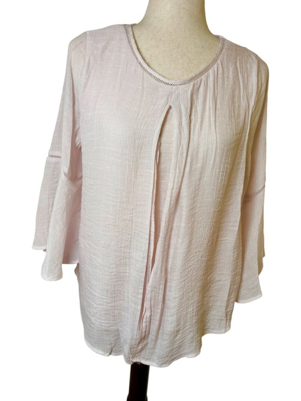 Retrology Baby Pink Layered Blouse 3/4 Bell Sleeves Flowy Romantic Medium